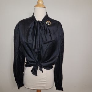 Jet black bow blouse